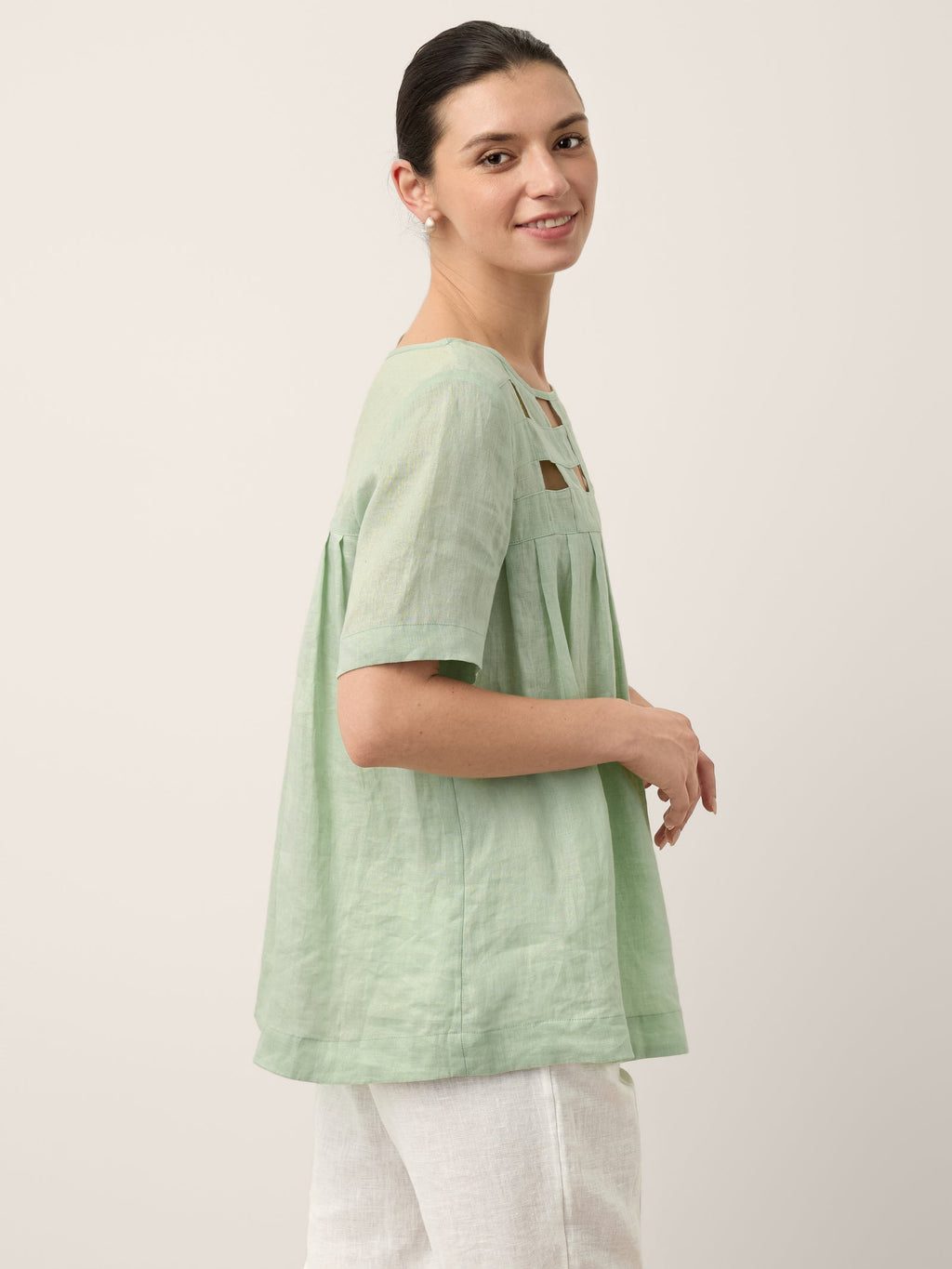 100% Linen Layered Handwoven Lattice Pleated Top AMALIA