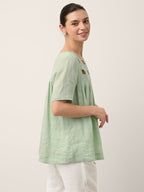 100% Linen Layered Handwoven Lattice Pleated Top AMALIA