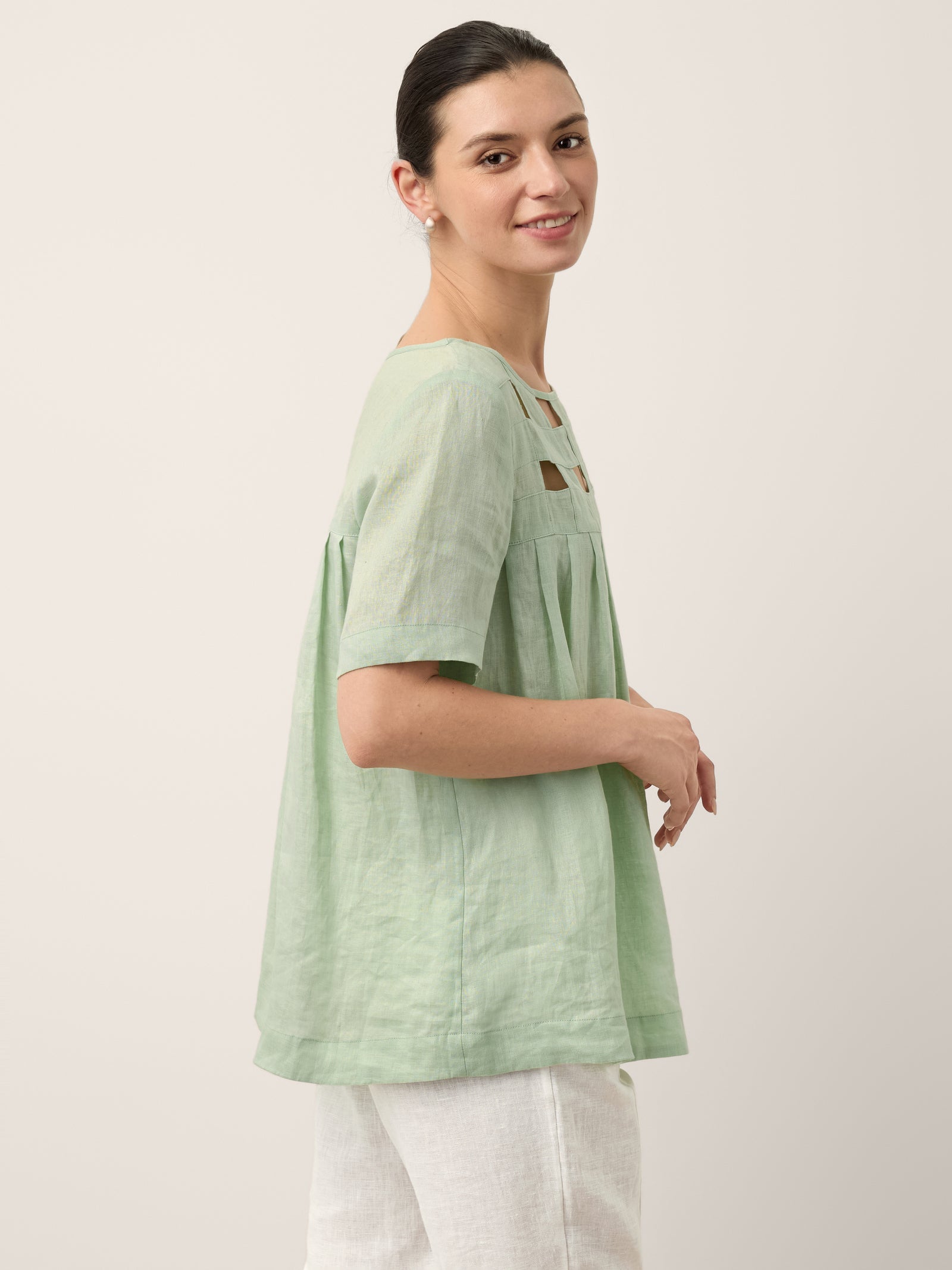 100% Linen Layered Handwoven Lattice Pleated Top AMALIA