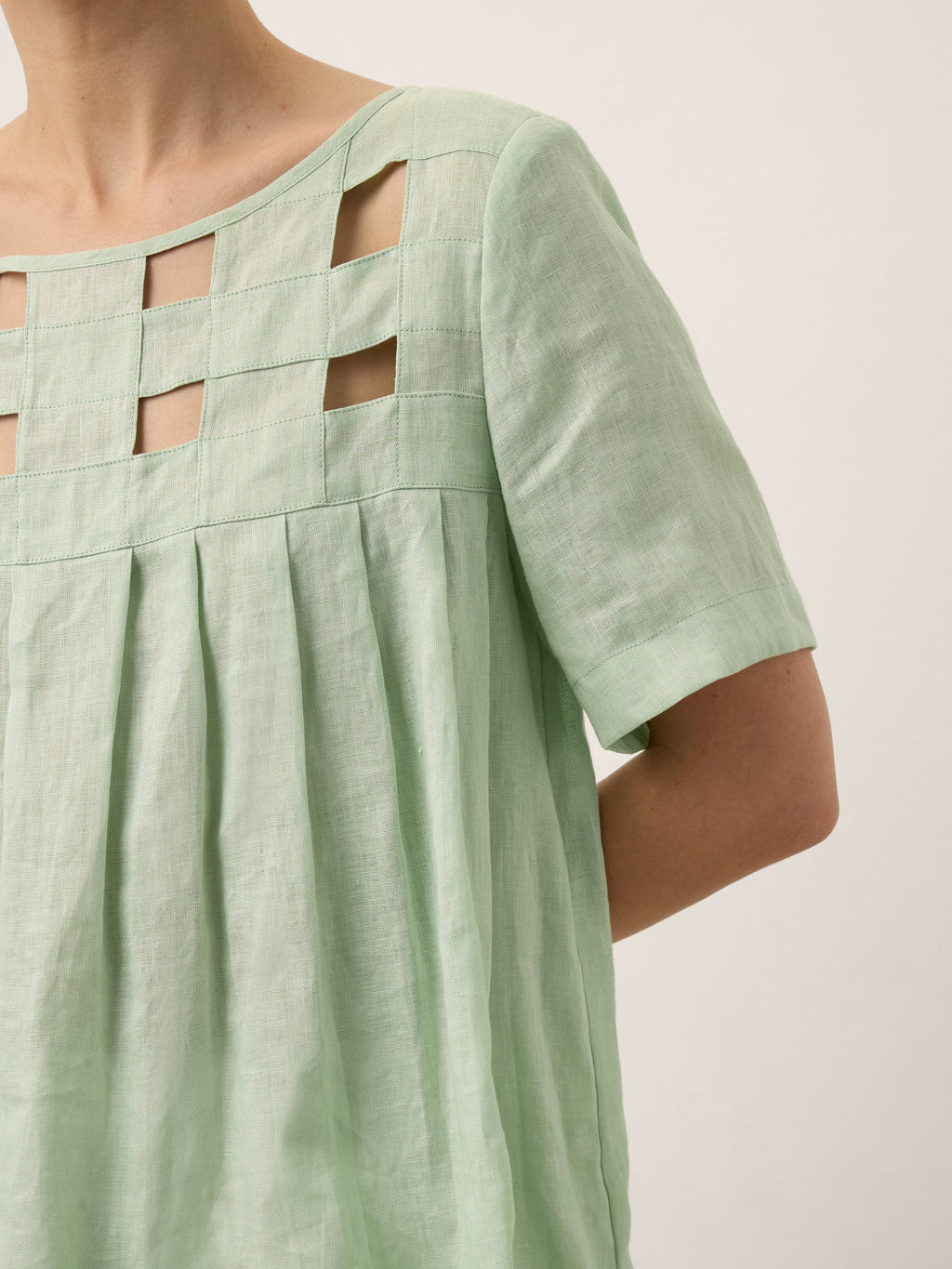 100% Linen Layered Handwoven Lattice Pleated Top AMALIA
