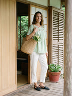100% Linen Layered Handwoven Lattice Pleated Top AMALIA