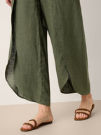 100% Linen Layered Slit Wide-Leg Drawstring Pants PEREGRINE