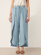 100% Linen Layered Slit Wide-Leg Drawstring Pants PEREGRINE