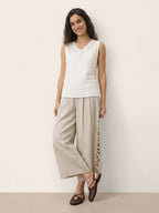 100% Linen Paisley Cutwork V Neck Tank WAVERLY