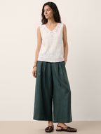 100% Linen Paisley Cutwork V Neck Tank WAVERLY