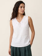 100% Linen Paisley Cutwork V Neck Tank WAVERLY