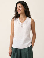 100% Linen Paisley Cutwork V Neck Tank WAVERLY