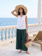 100% Linen Paisley Cutwork V Neck Tank WAVERLY
