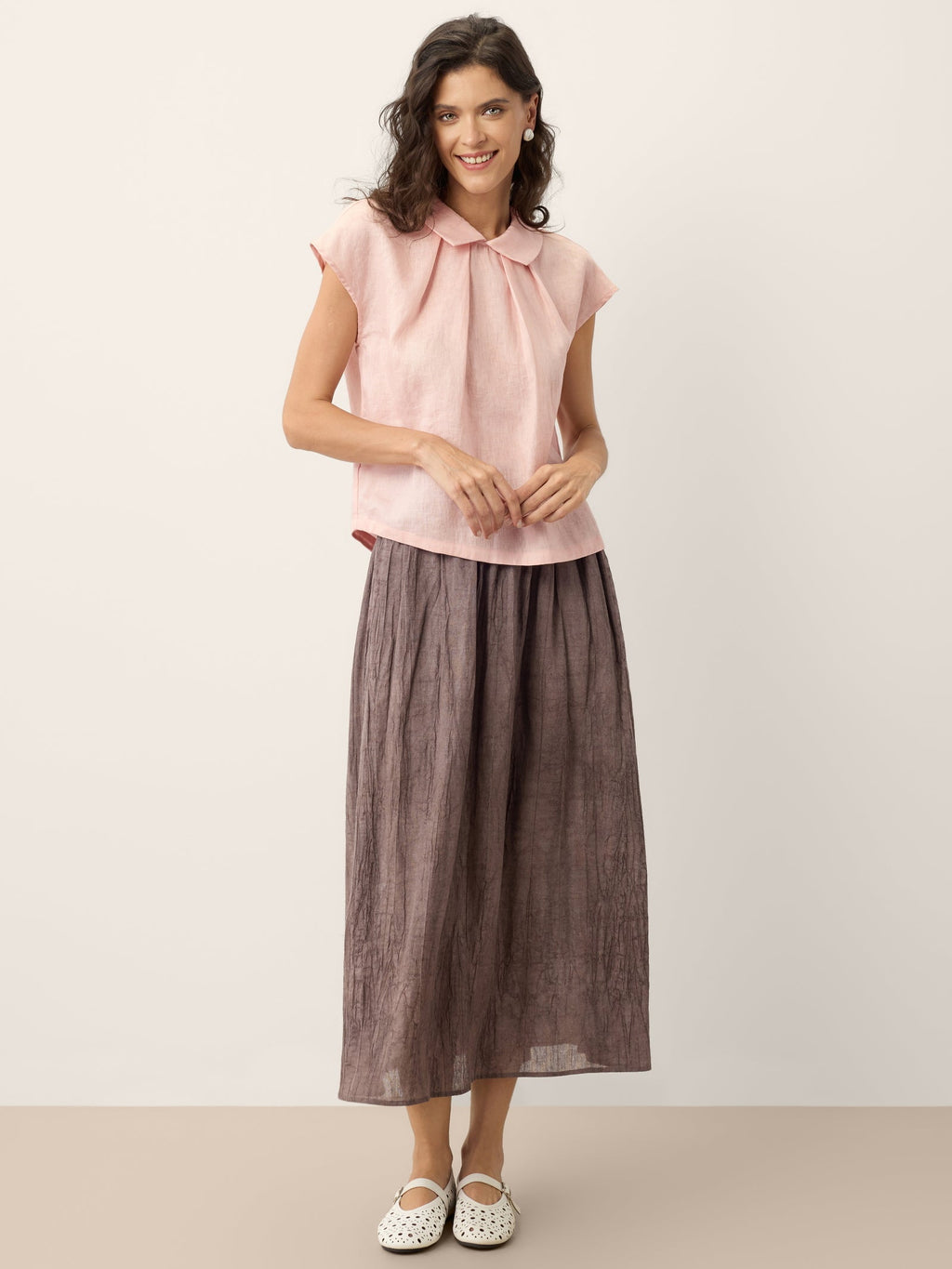 100% Linen Peter-Pan Collar Pintuck Top MIRIAM