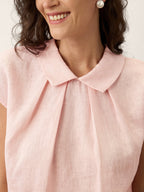 100% Linen Peter-Pan Collar Pintuck Top MIRIAM
