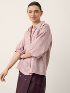 100% Linen Pintuck Lace Inset Shirt MALINA