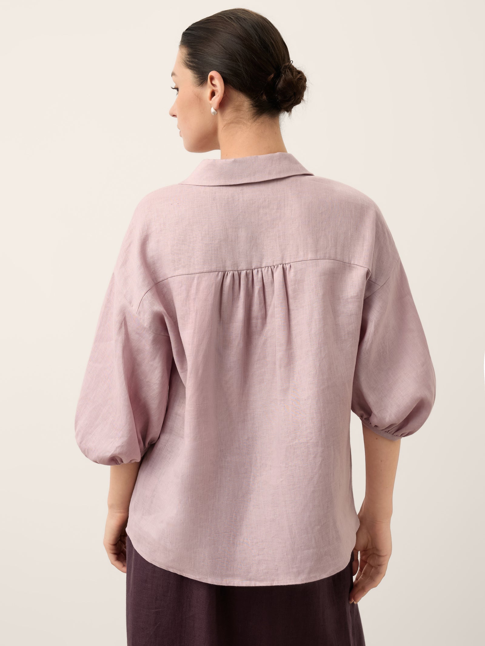 100% Linen Pintuck Lace Inset Shirt MALINA