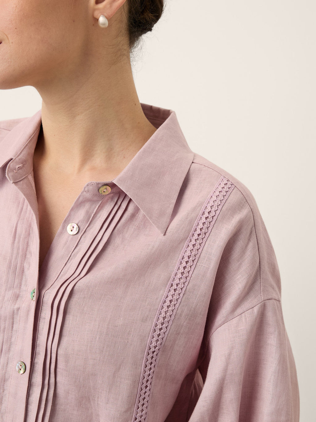 100% Linen Pintuck Lace Inset Shirt MALINA