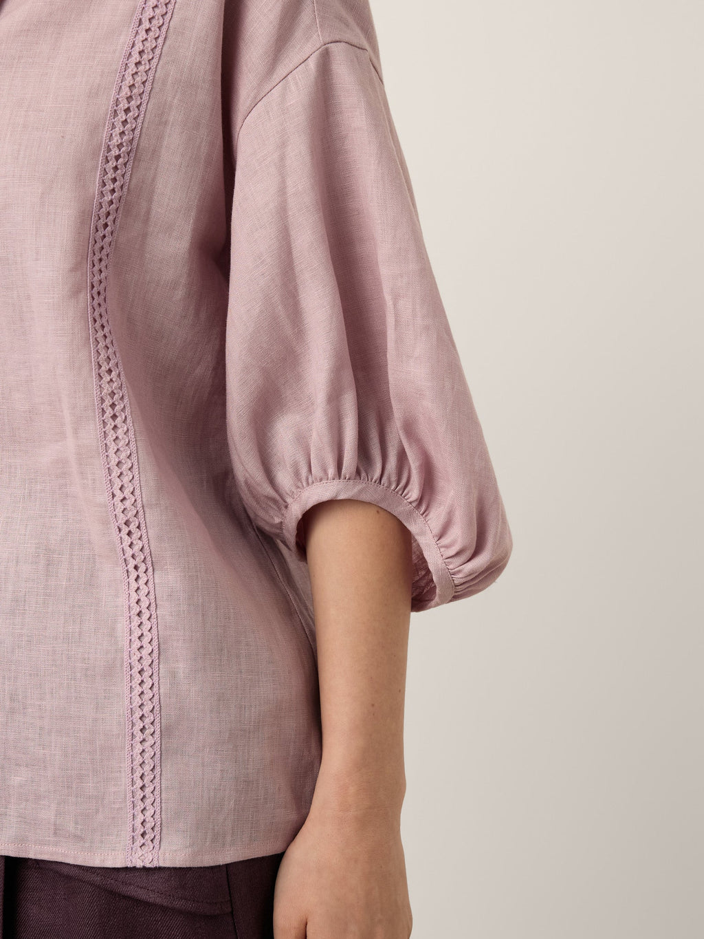 100% Linen Pintuck Lace Inset Shirt MALINA