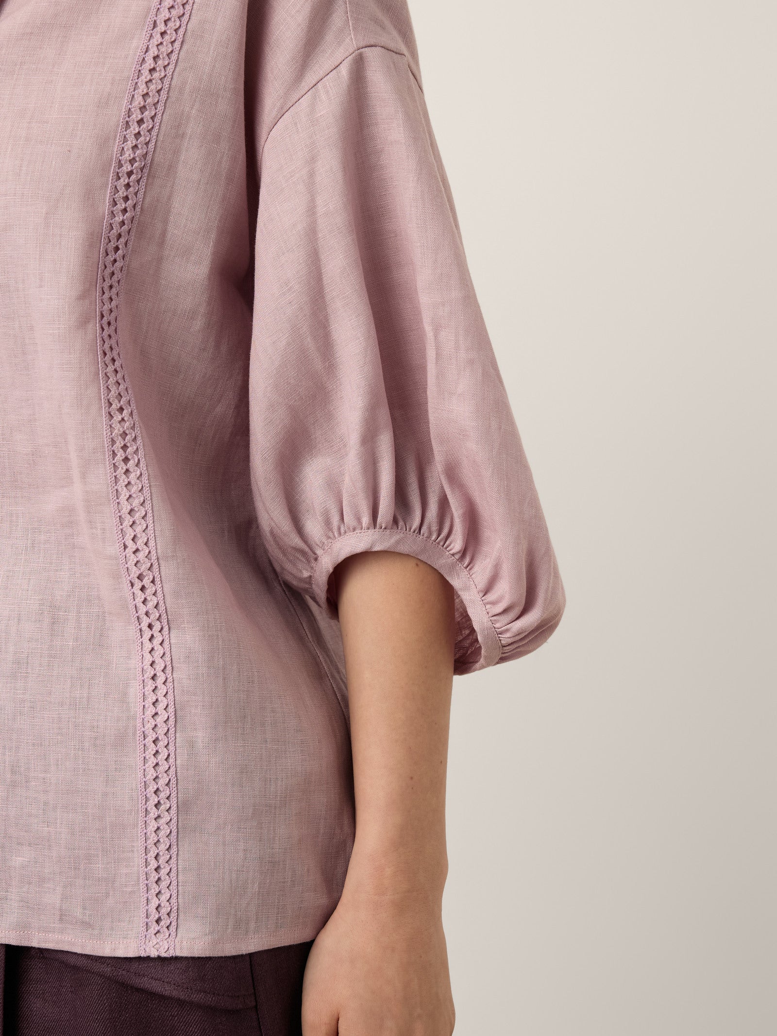 100% Linen Pintuck Lace Inset Shirt MALINA