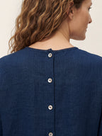 Linen Pintuck Lace Trim Back Button Top SELMA