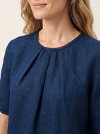 Linen Pintuck Lace Trim Back Button Top SELMA