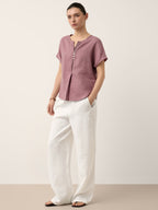 100% Linen Pintuck Shell Button Top ISOBEL