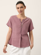 100% Linen Pintuck Shell Button Top ISOBEL