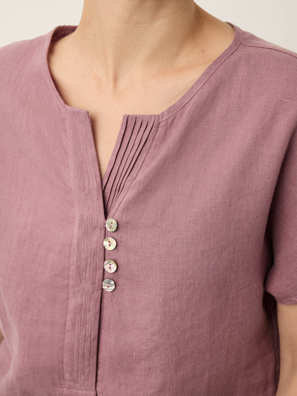 100% Linen Pintuck Shell Button Top ISOBEL