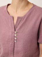 100% Linen Pintuck Shell Button Top ISOBEL