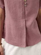100% Linen Pintuck Shell Button Top ISOBEL