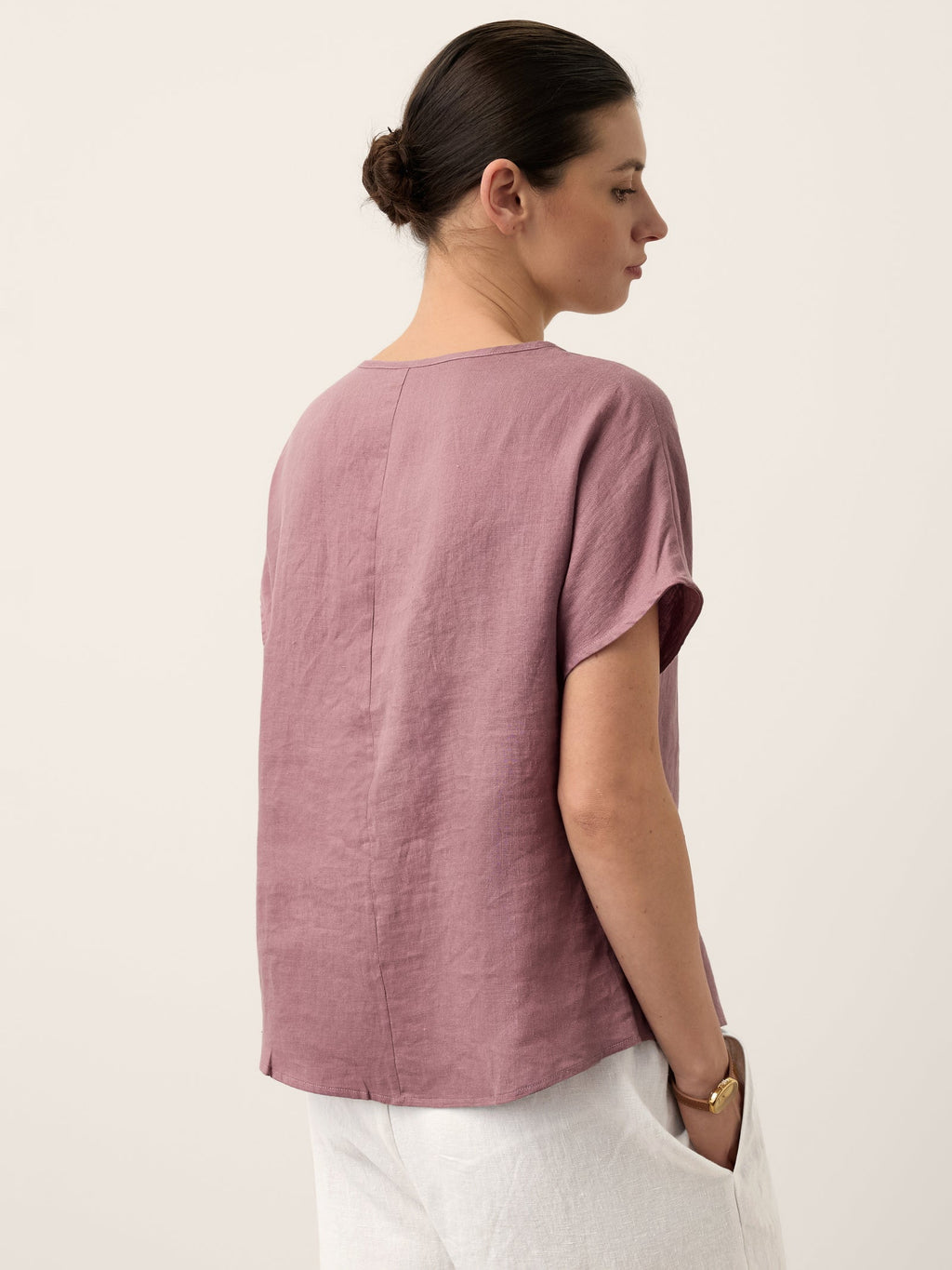 100% Linen Pintuck Shell Button Top ISOBEL