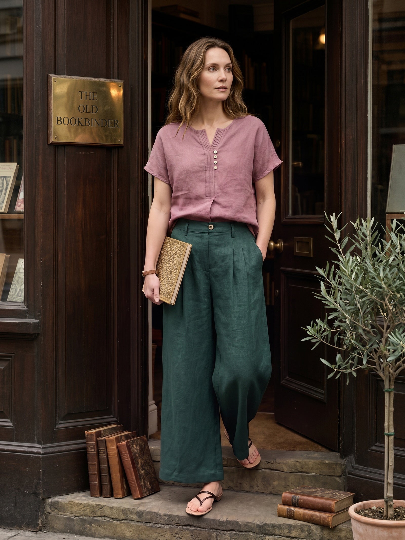 100% Linen Pintuck Shell Button Top ISOBEL