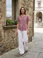 100% Linen Pintuck Shell Button Top ISOBEL