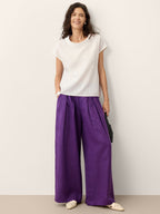 100% Linen Pleated Waist Wide Leg Pants LOUISA