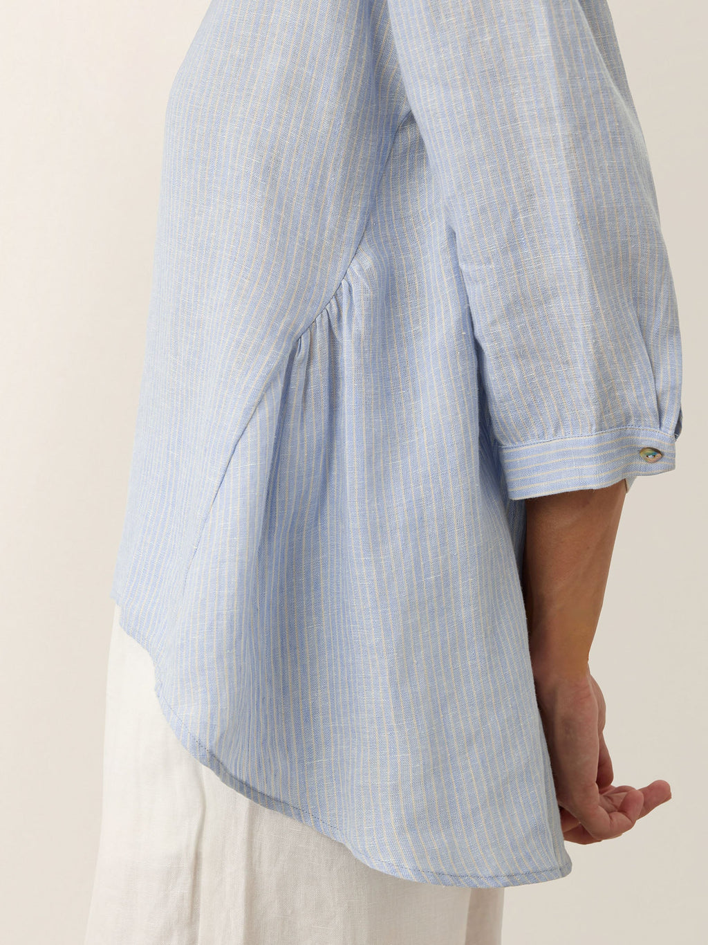 100% Linen Round Neck Artistic Stripe Top FLORENCE