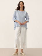 100% Linen Round Neck Artistic Stripe Top FLORENCE