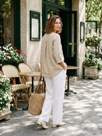 100% Linen Round Neck Asymmetrical Hem Top BRIANNA