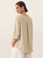 100% Linen Round Neck Asymmetrical Hem Top BRIANNA