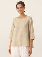 100% Linen Round Neck Asymmetrical Hem Top BRIANNA