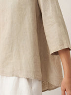 100% Linen Round Neck Asymmetrical Hem Top BRIANNA