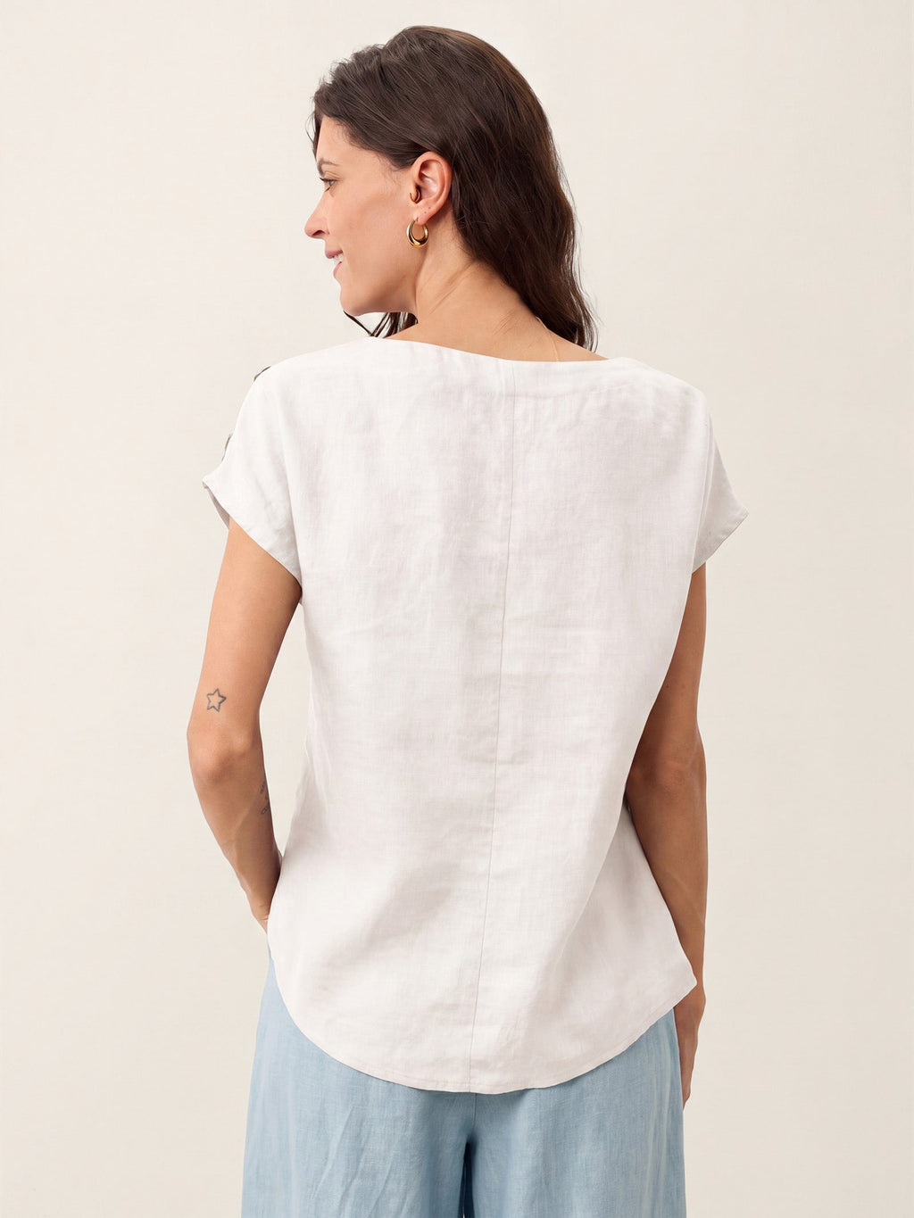 100% Linen Round Neck Button Detail Top ISABELLE
