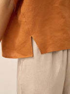 100% Linen Round Neck Petal-Sleeve Pullover LAUREL