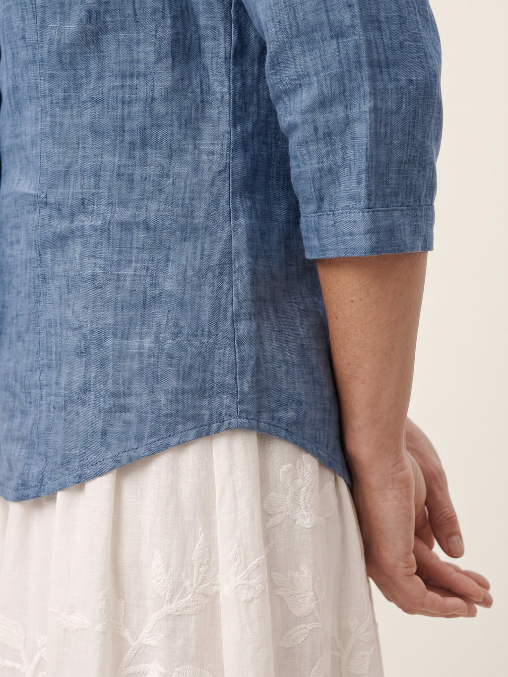 100% Linen Ruffle Placket V Neck Shirt RENATA