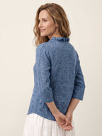 100% Linen Ruffle Placket V Neck Shirt RENATA