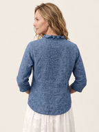 100% Linen Ruffle Placket V Neck Shirt RENATA
