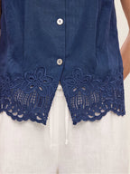 100% Linen Scalloped Lace Hem Sleeveless Shirt ALVINA