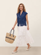 100% Linen Scalloped Lace Hem Sleeveless Shirt ALVINA