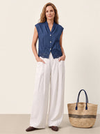 100% Linen Scalloped Lace Hem Sleeveless Shirt ALVINA