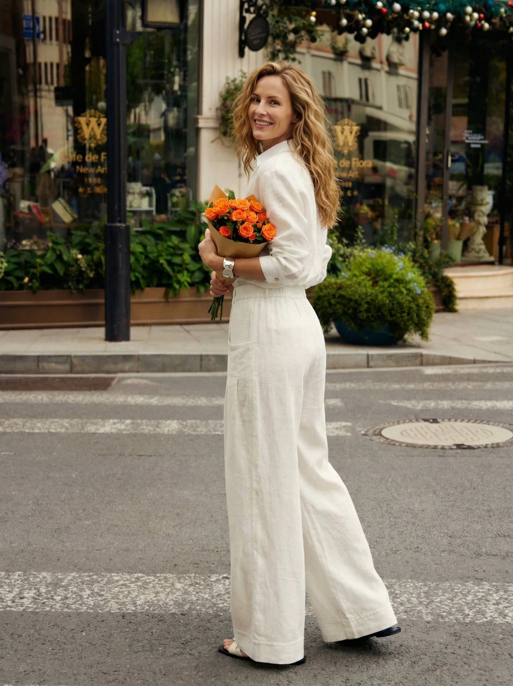 100% Linen Sculpted Pleat Elasticated Back Relaxed Pants VERIDIANA
