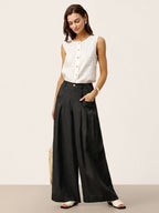 100% Linen Sculpted Pleat Elasticated Back Relaxed Pants VERIDIANA
