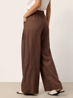 100% Linen Sculpted Pleat Elasticated Back Relaxed Pants VERIDIANA
