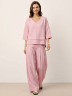 100% Linen Sculpted Pleat Elasticated Back Relaxed Pants VERIDIANA
