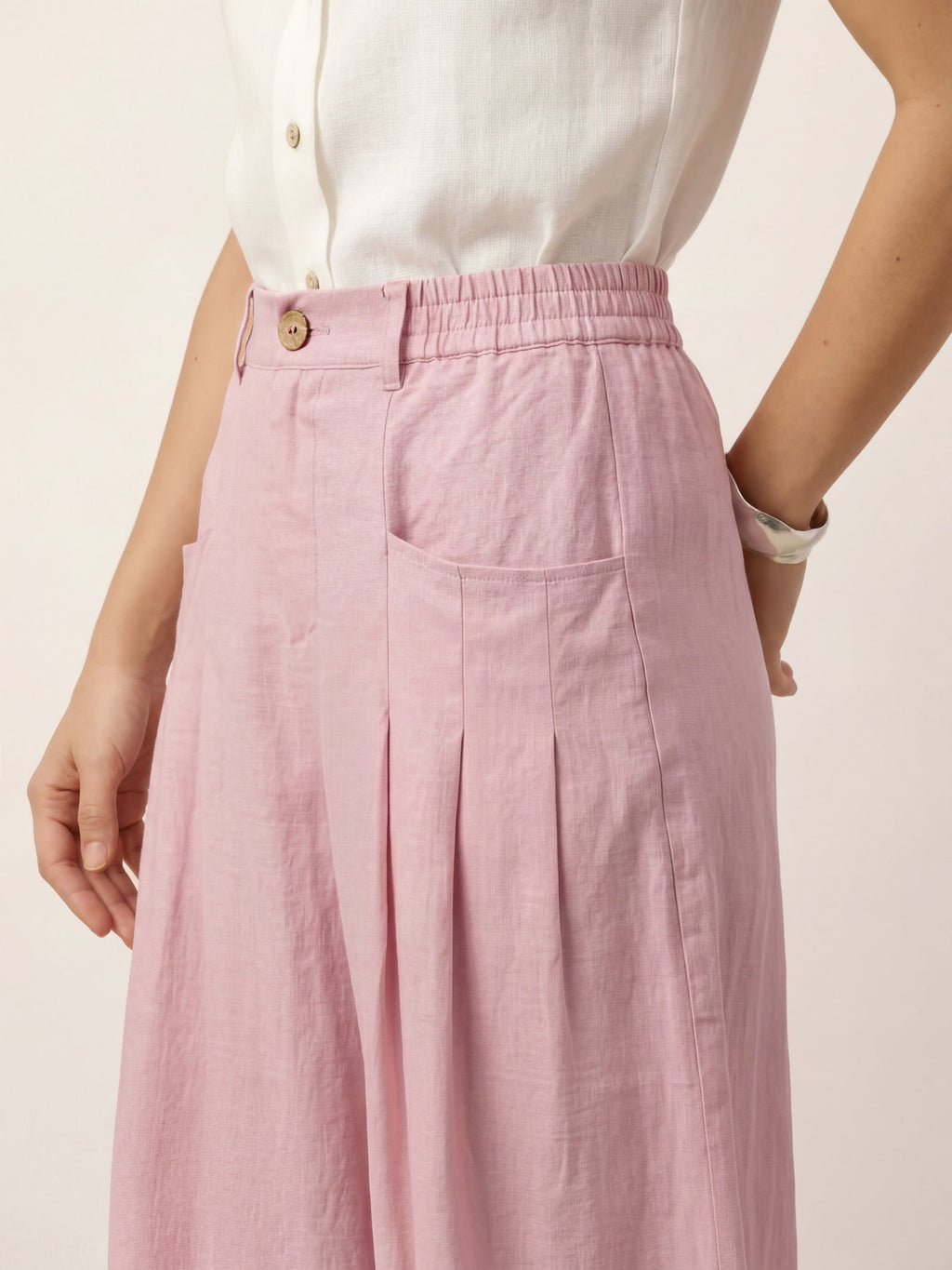100% Linen Sculpted Pleat Elasticated Back Relaxed Pants VERIDIANA