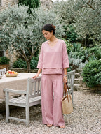 100% Linen Sculpted Pleat Elasticated Back Relaxed Pants VERIDIANA